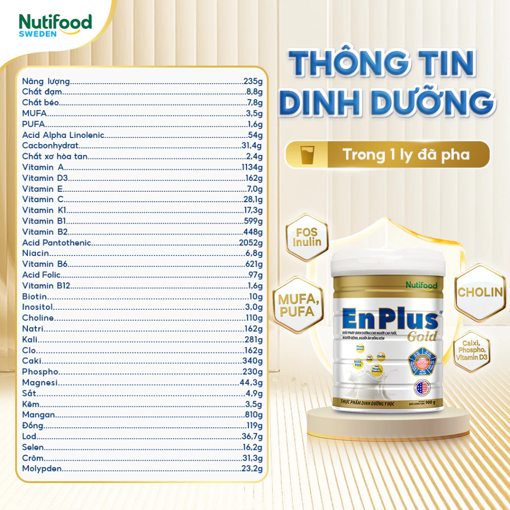 thông tin dinh dưỡng trong 1 ly đã pha